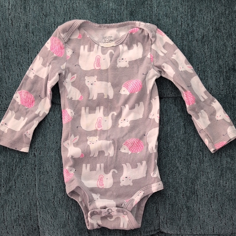 Carter's Gray and Pink Bodysuits with Whimsical Patterns